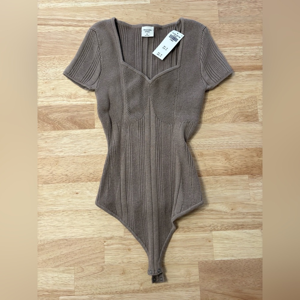 Abercrombie & Fitch Taupe Ribbed Bodysuit
